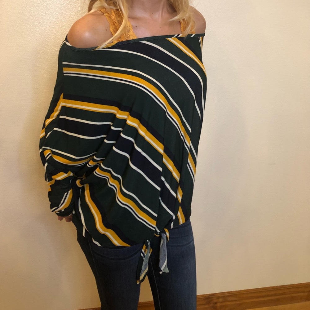 Striped Fall top with front tie
